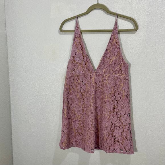 Free People Dangerous Love Pink Lace Corduroy Overlay Mini Dress Size 8 - Picture 10 of 11